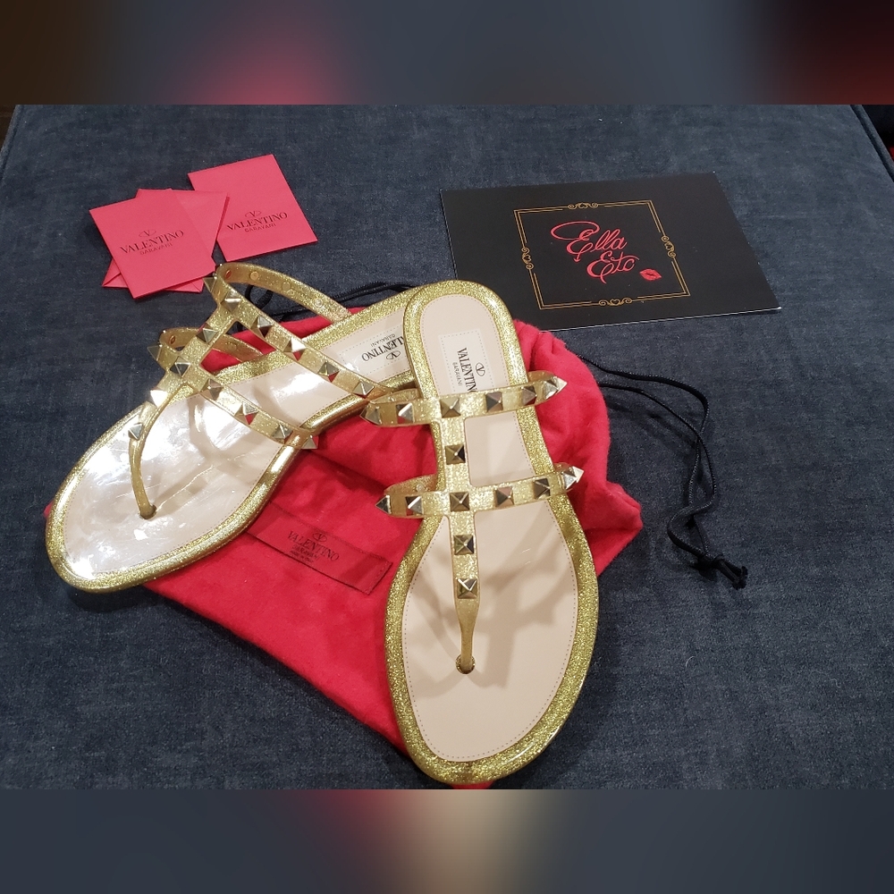Valentino Garavani Rockstud Jelly Sandals Gold size 36 - Picture 12 of 13